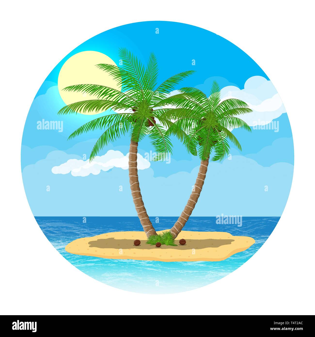 Landscape Of Palm Tree On Beach Sun With Reflection In Water And Clouds Day In Tropical Place Vector Illustration In Flat Style Stock Vector Image Art Alamy