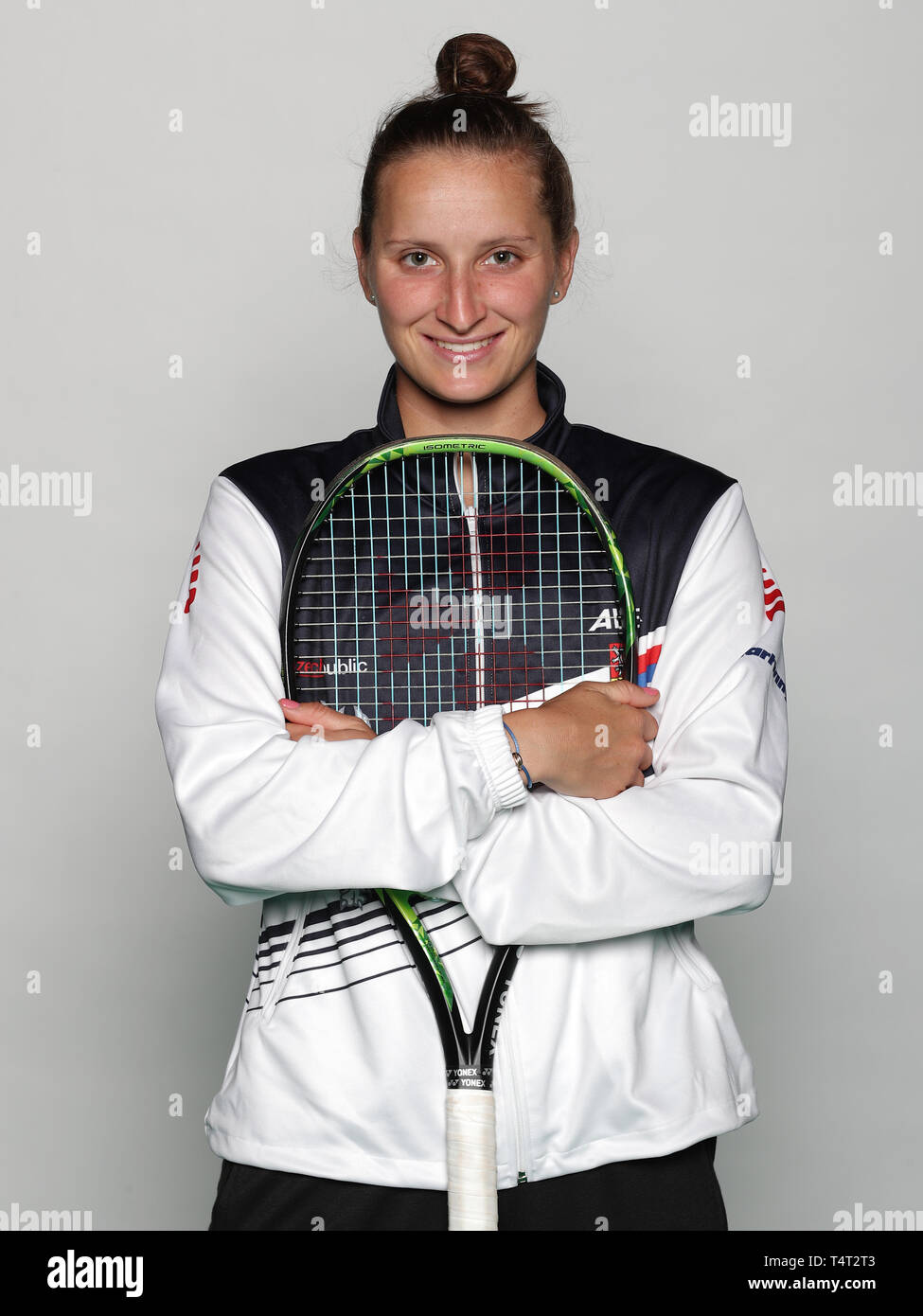 Czech tennis player Marketa Vondrousova poses for the photographer prior to the Czech Republic vs Canada Fed Cup relegation contest, on April 18, 2019 Stock Photo