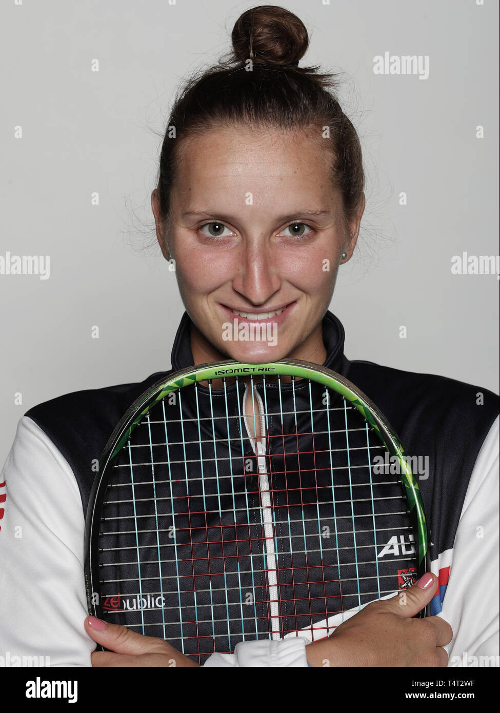 Czech tennis player Marketa Vondrousova poses for the photographer prior to the Czech Republic vs Canada Fed Cup relegation contest, on April 18, 2019 Stock Photo
