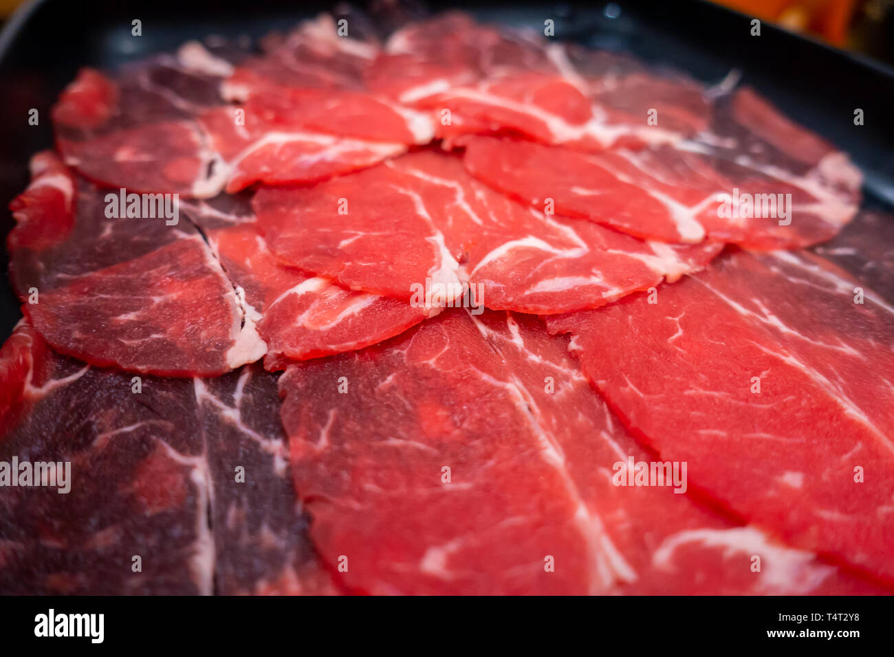 Thin sliced beef for Shabu hot pot meal Stock Photo