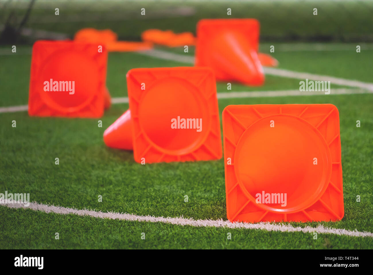 Soccer training cone on indoor soccer training ground Stock Photo Alamy