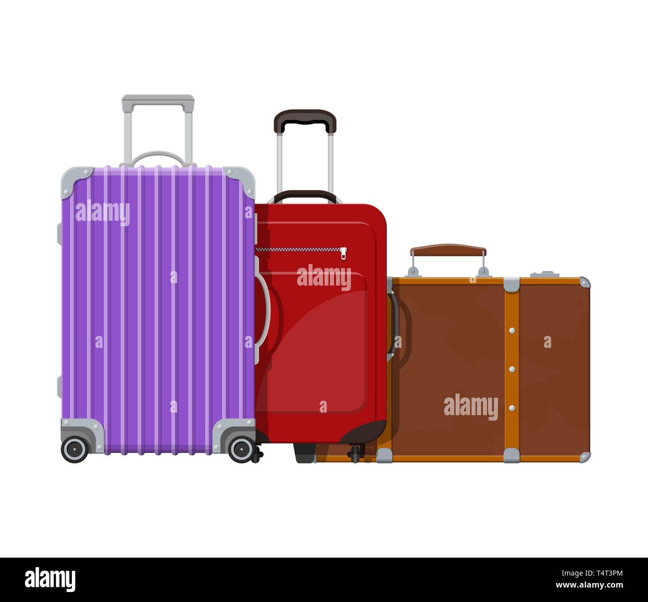 Modern and vintage travel bag. Plastic and leather case. Trolley on wheels.  Travel baggage and luggage. Vector illustration in flat style Stock Vector  Image & Art - Alamy