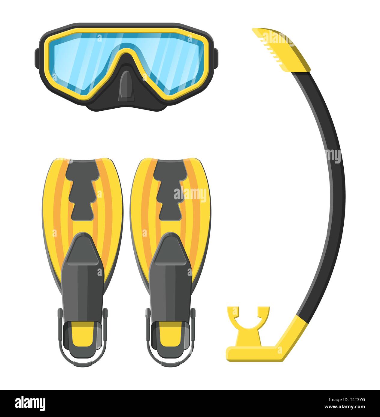 Diving mask, flippers and snorkel. Diving equipment. Scuba, snorkeling