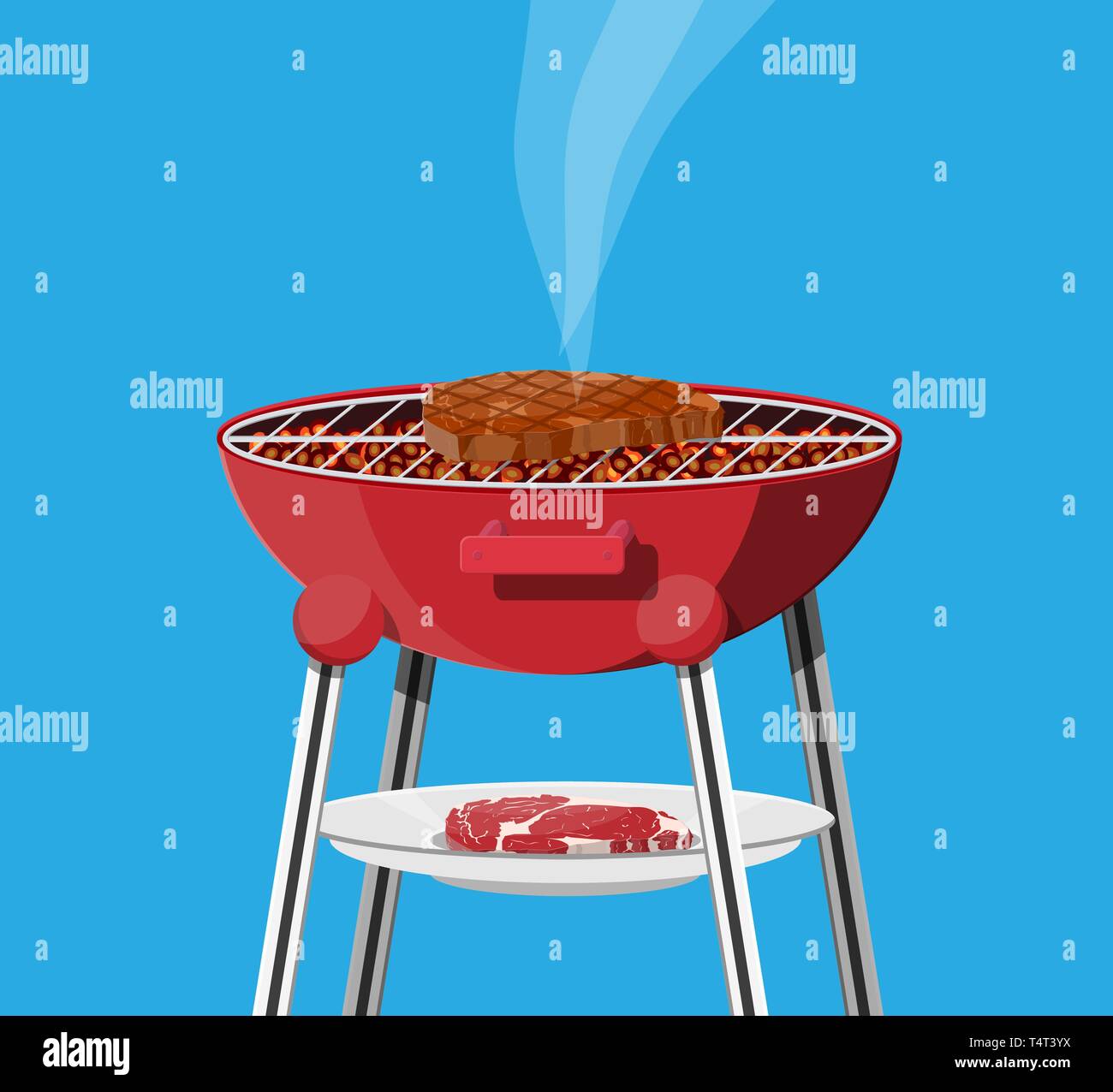 Round barbecue grill. Bbq icon. Electric grill. Device for frying food.  Fresh meat and steak. Vector illustration in flat style Stock Vector Image  & Art - Alamy