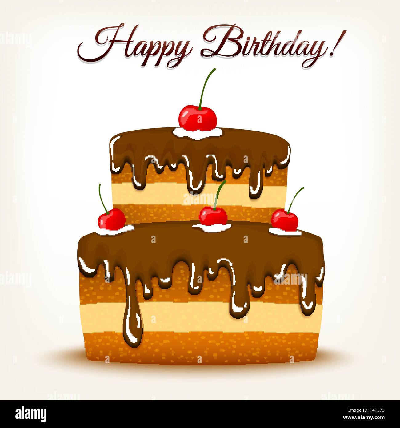 Happy Birthday Day vector background. Chocolate cake with cherry Stock ...