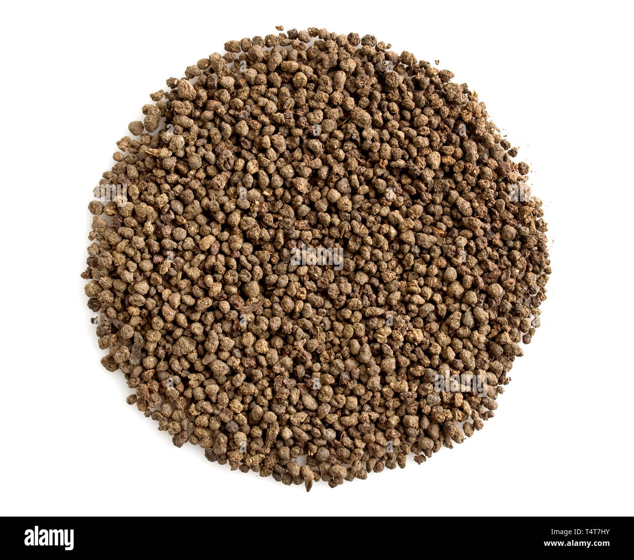 Black tea granulated background in round shape isolated on white Stock ...