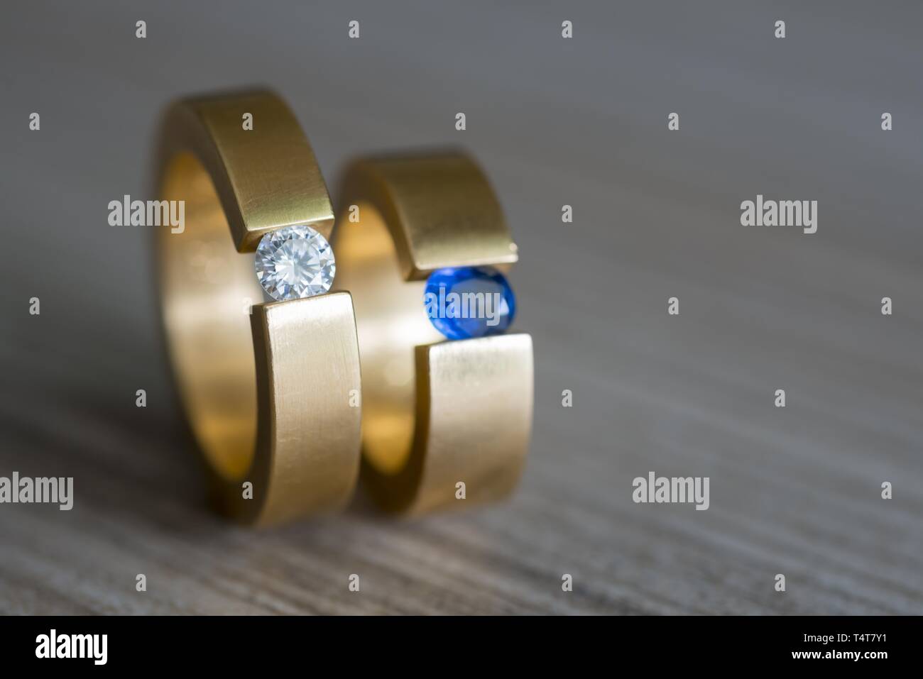 Wedding Ring with Diamond and Sapphire Stock Photo Alamy