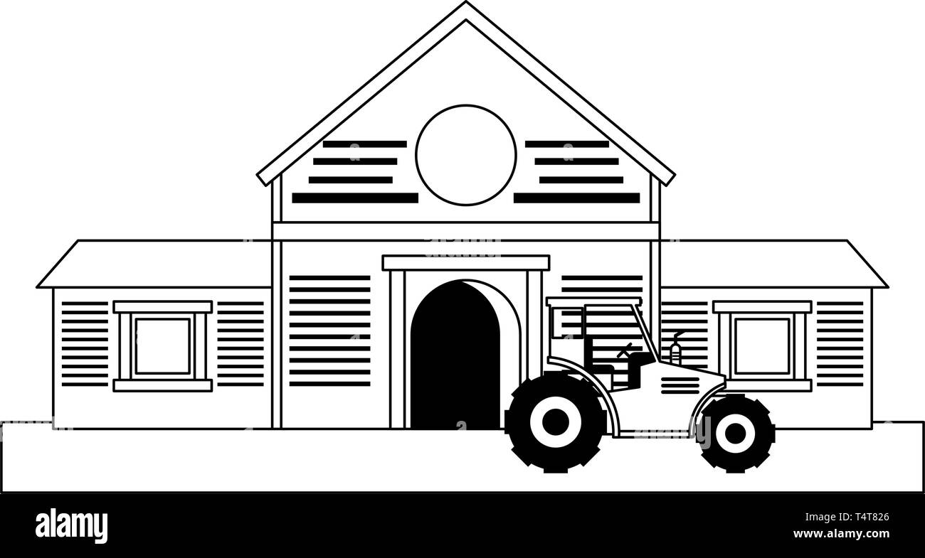 Farm and tractor vehicle isolated in black and white Stock Vector Image ...