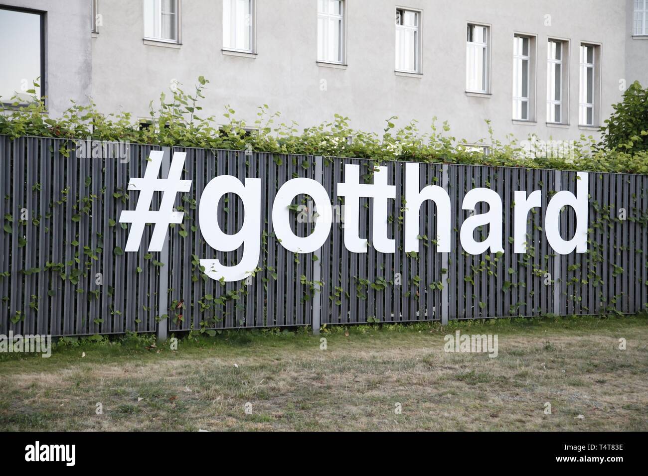 Gotthard Tunnel advertising, Embassy of Switzerland, Berlin Stock Photo