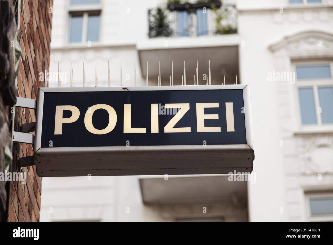 Sign 'police', Reeperbahn (Davidwache), Hamburg, Germany, Europe Stock Photo