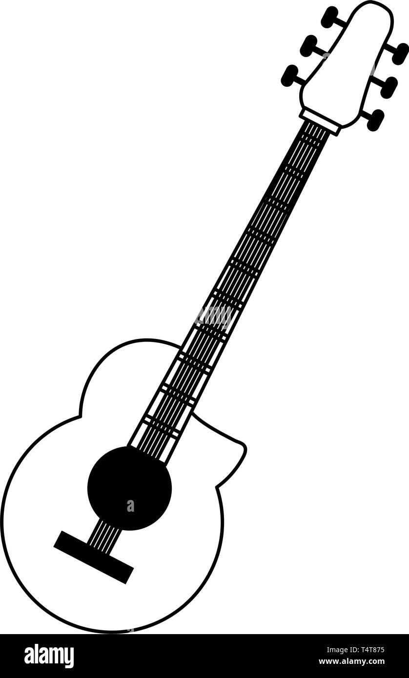 Acoustic guitar music instrument in black and white Stock Vector Image ...