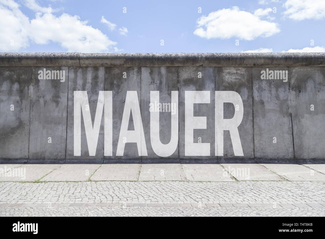 Berlin Wall with lettering 'Mauer', Bernauer StraÃŸe, Berlin, Germany, Europe, **** photomontage Stock Photo