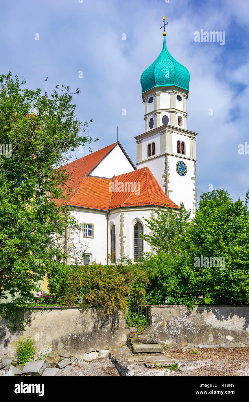 View of St. George's in Wasserburg at Lake Constance, Bavaria, Germany. Stock Photo