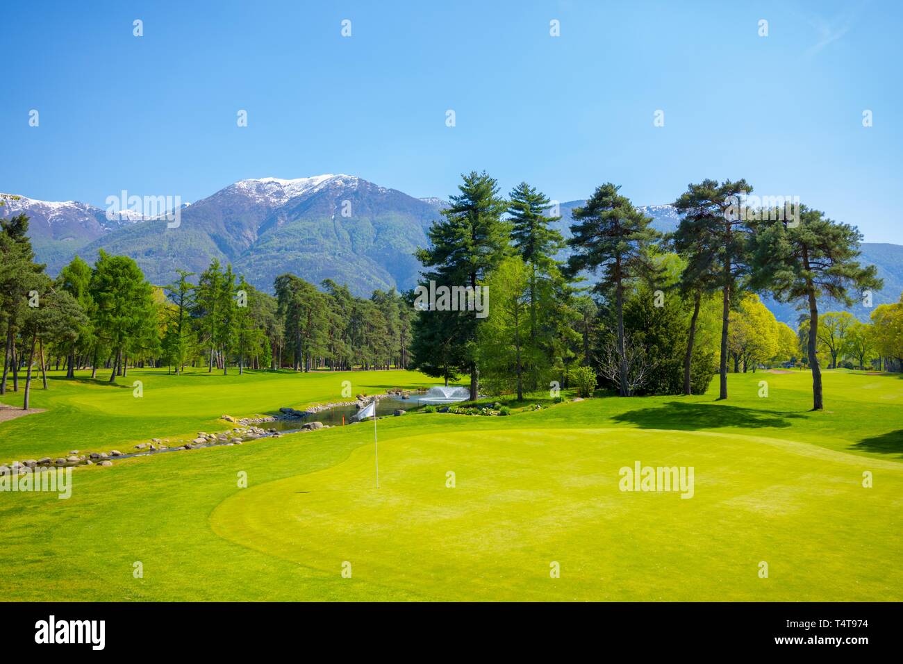Swiss alps: The 9 hole golf-course of the Kulm-Hotel in St. Moritz in the  upper Engadin Stock Photo - Alamy