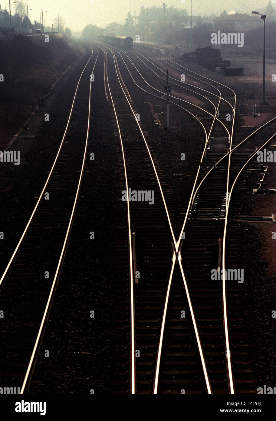 Railway lines and wagons Stock Photo