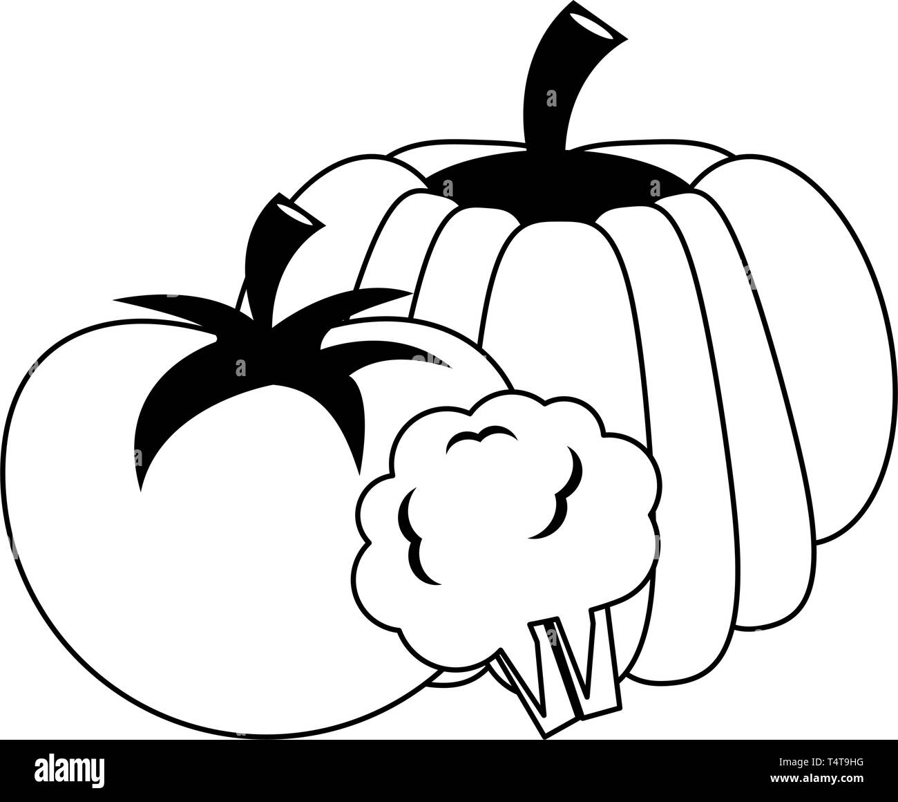 Vegetables healthy food in black and white Stock Vector Image & Art - Alamy