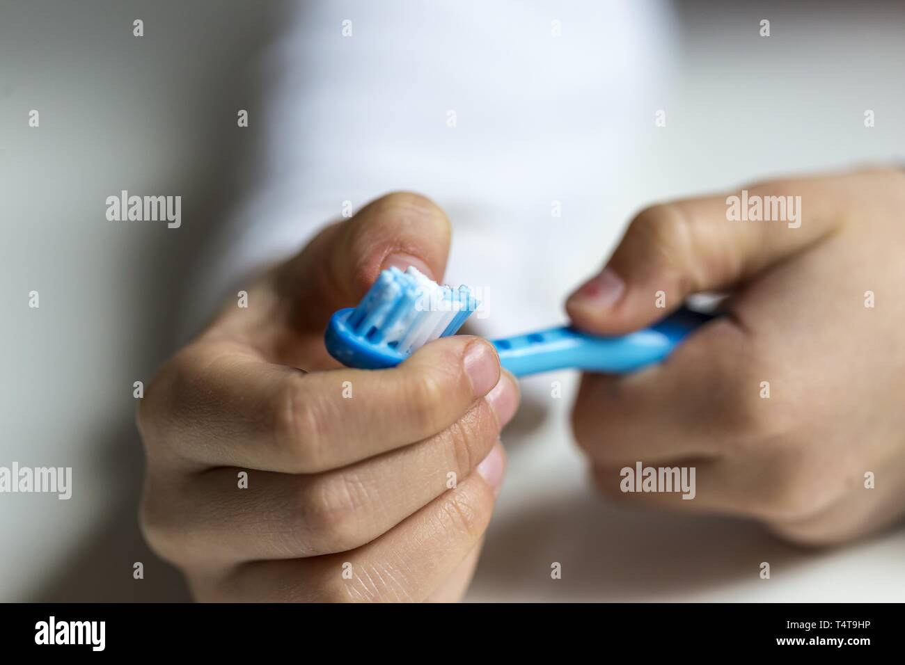 Girl (6) with toothbrush, Kiel, Germany, Europe Stock Photo