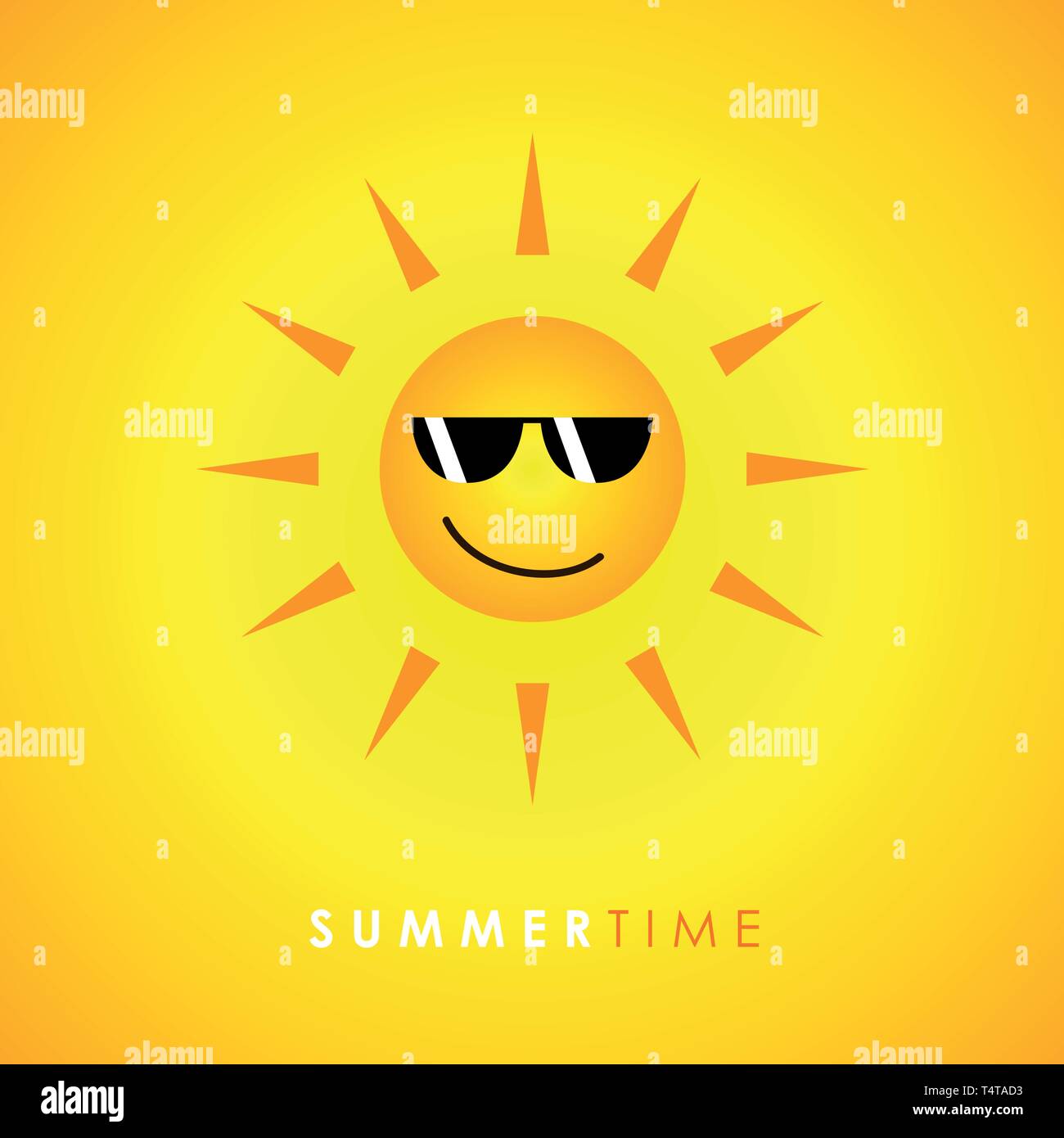 smiling sun with sunglasses on yellow background vector Illustration EPS10 Stock Vector