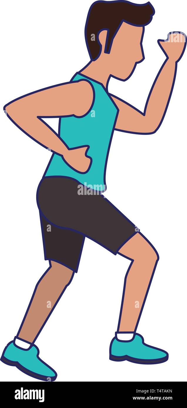 fitness man running sideview blue lines Stock Vector Image & Art - Alamy