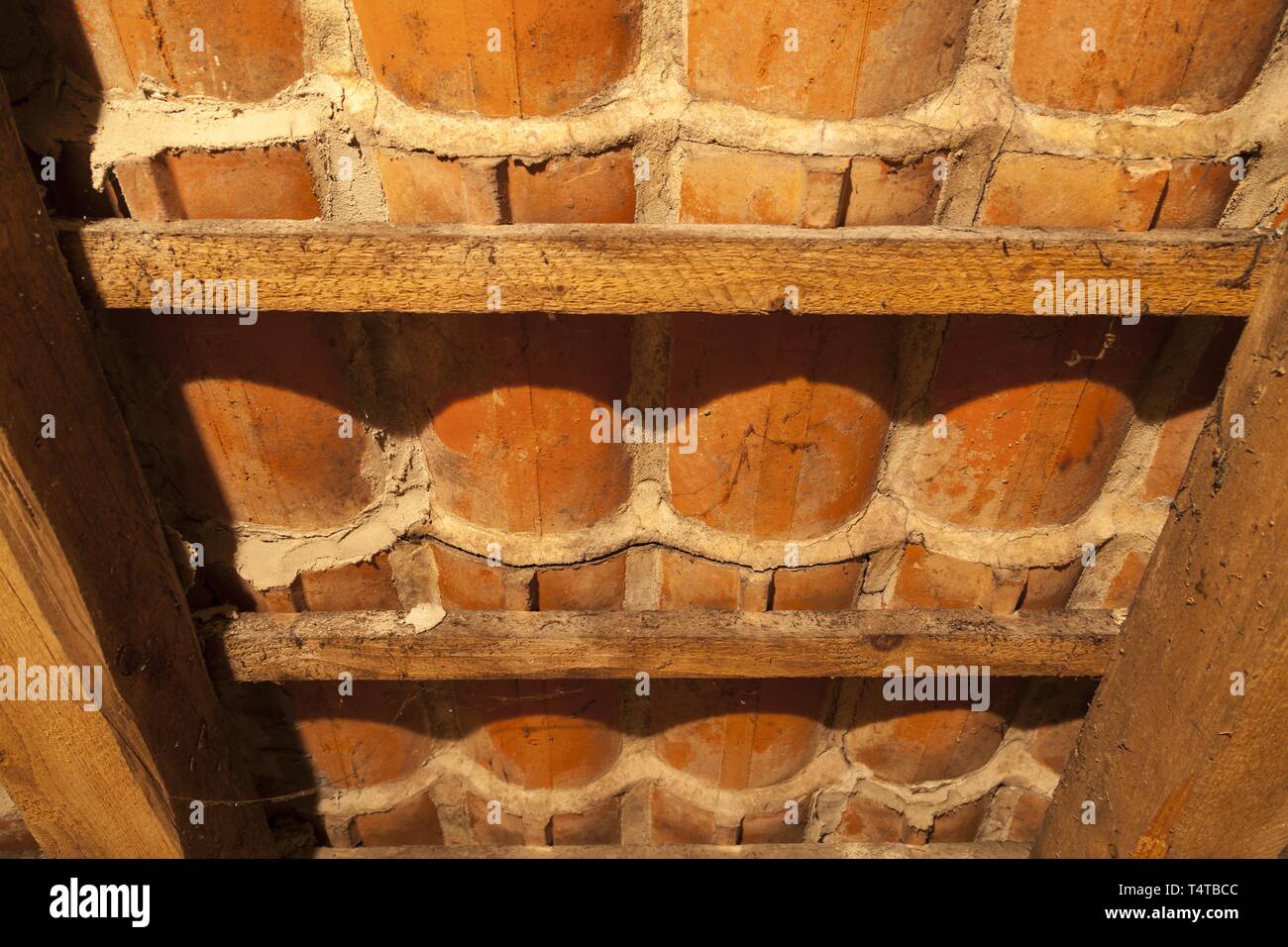 Uninsulated attic, roof construction wooden, old, Germany Stock Photo