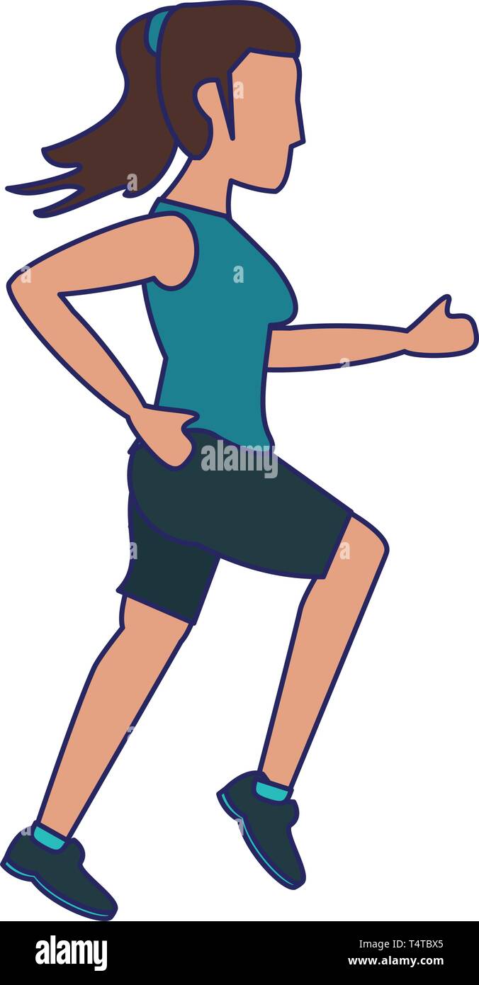 Fitness woman running sideview blue lines Stock Vector Image & Art - Alamy