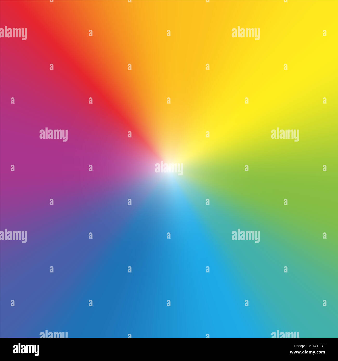 Rainbow color background wallpaper. Gradient spectral colored rays with light center. Stock Photo