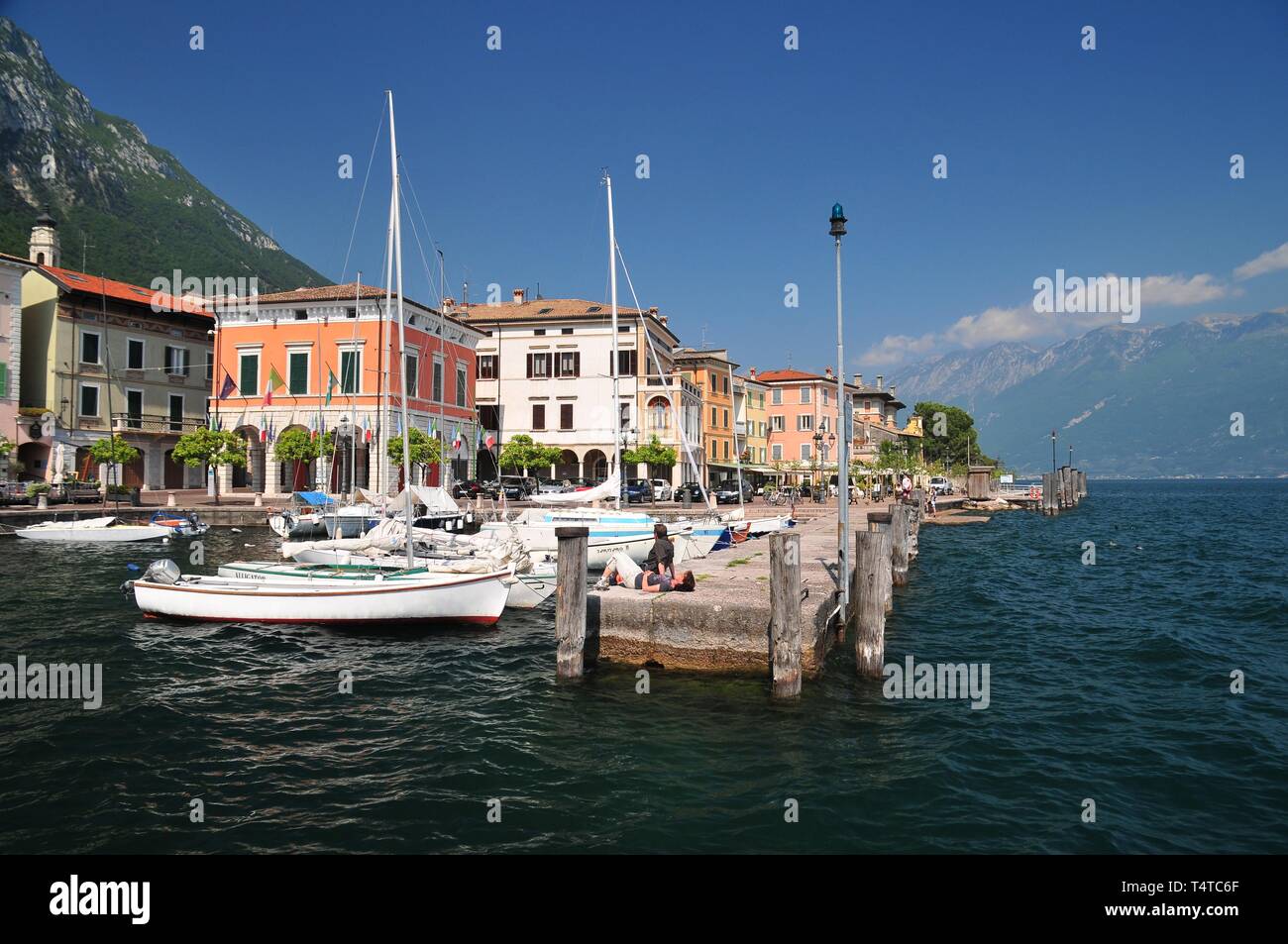 Boats in the harbor of Gargnano, Lake Garda, Brescia, Lombardy, Italy Province Europe Stock Photo