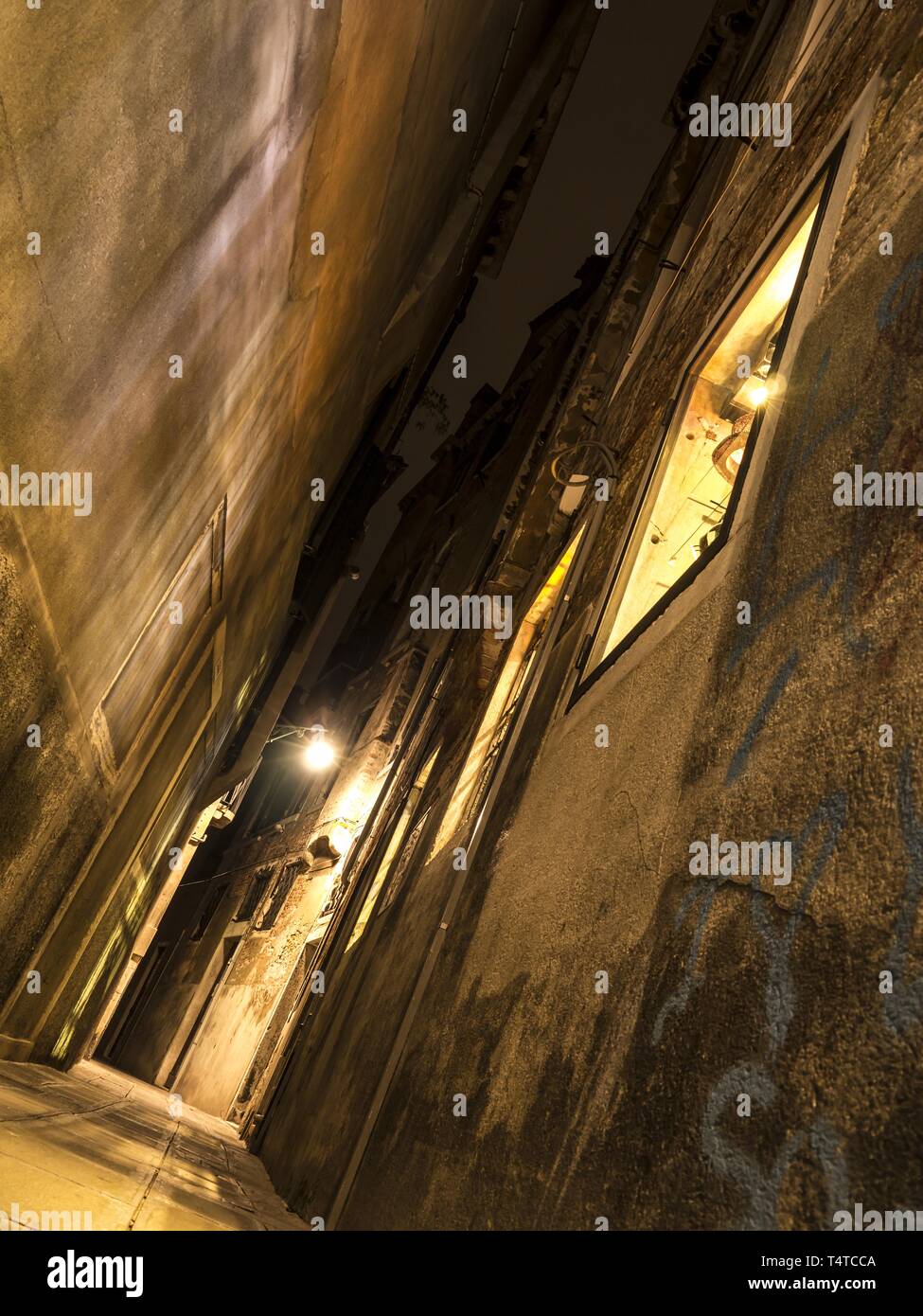 Narrow alley with lantern in Venice, UNESCO World Heritage Site, Veneto, Italy, Europe Stock Photo