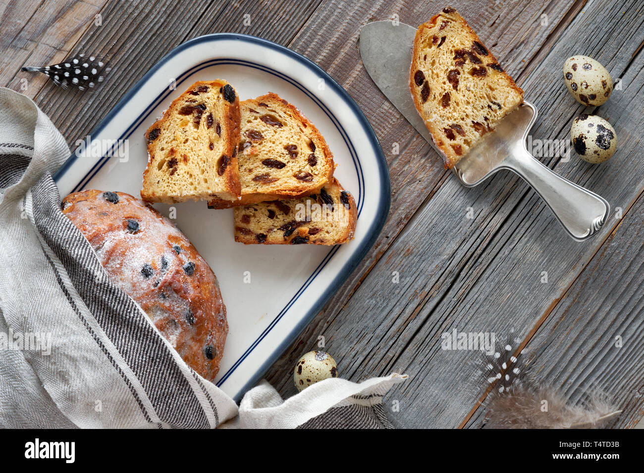 Easter Bread (Osterbrot in German). Top view of traditional fruity