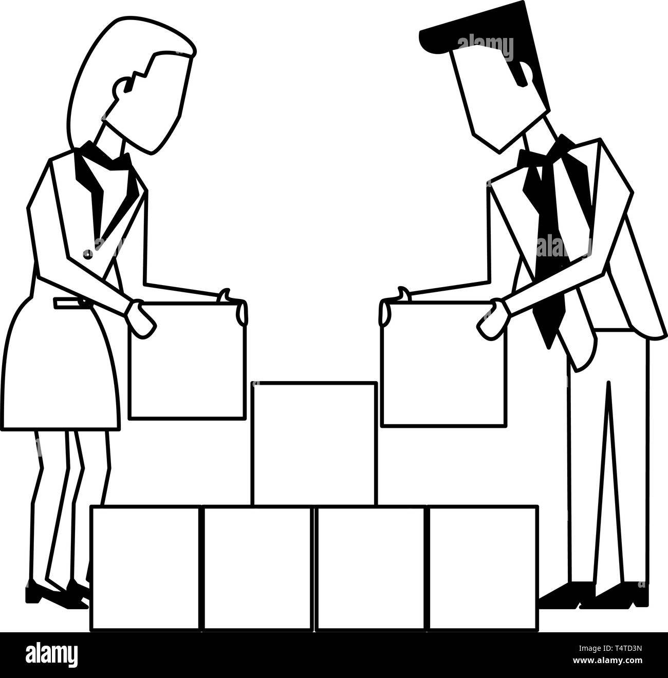Business teamwork workers avatar in black and white Stock Vector Image ...