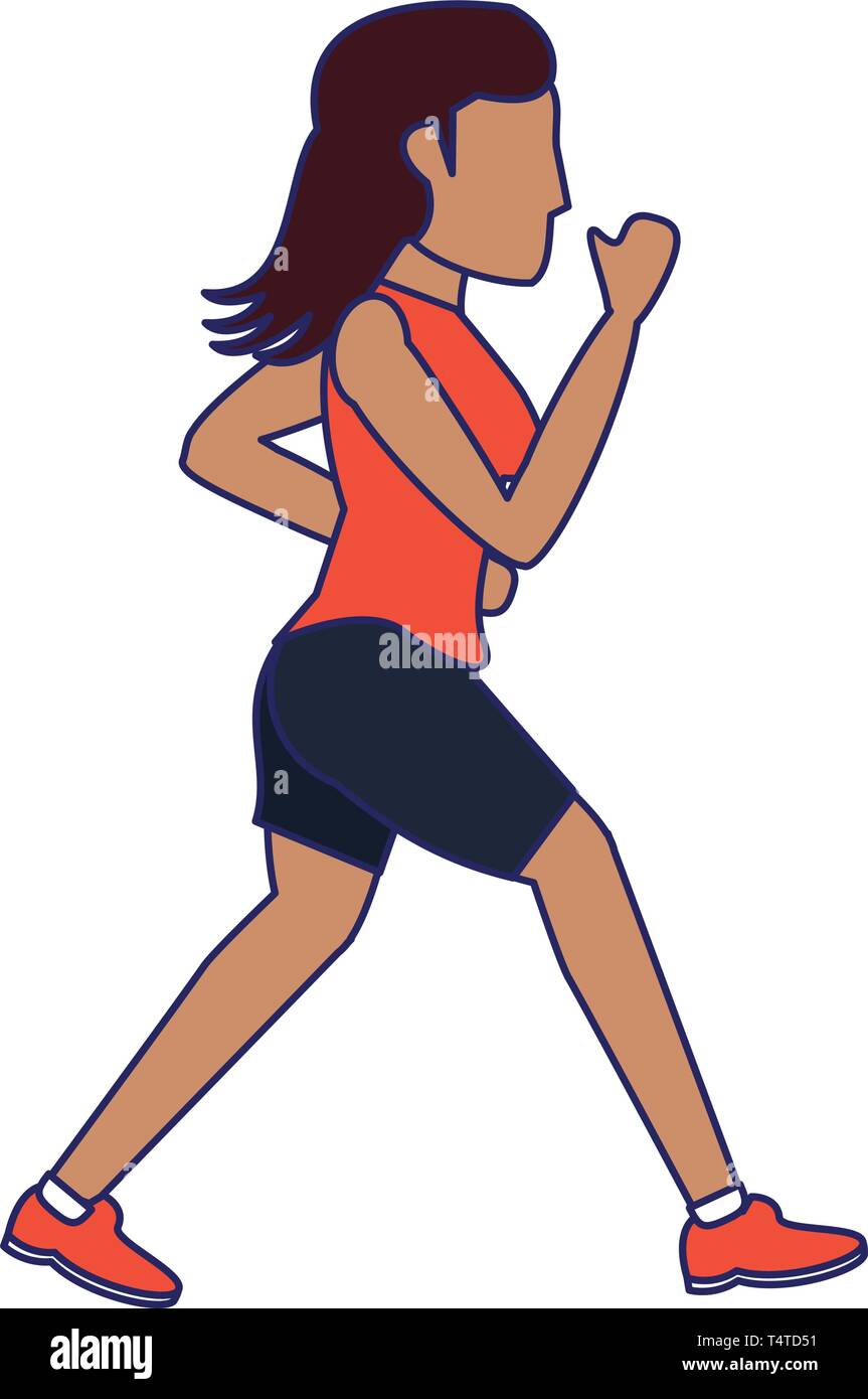 Fitness woman running sideview blue lines Stock Vector Image & Art - Alamy