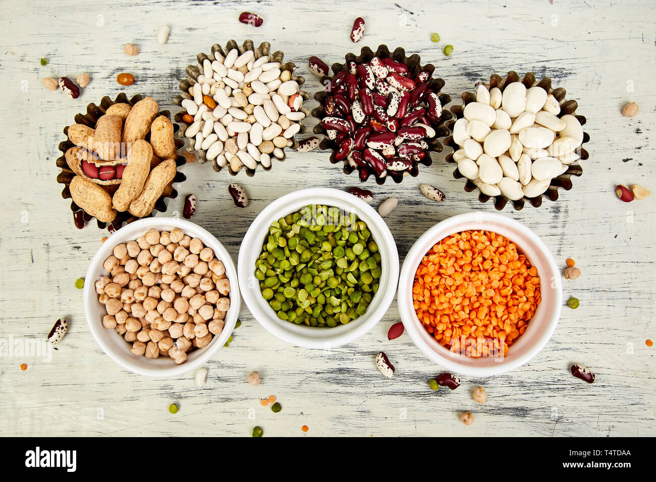 Collection set of beans and legumes red turkish lentils, chickpeas