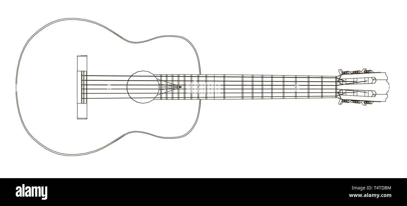 Contour of an acoustic guitar. Side view. Vector illustration Stock