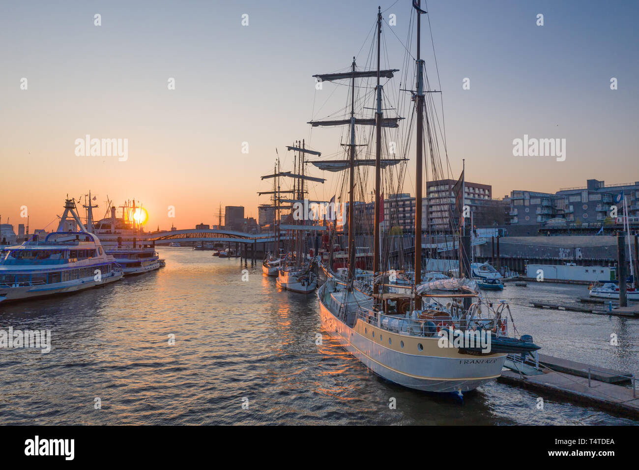 sailing ships in the port of Hamburg Stock Photo