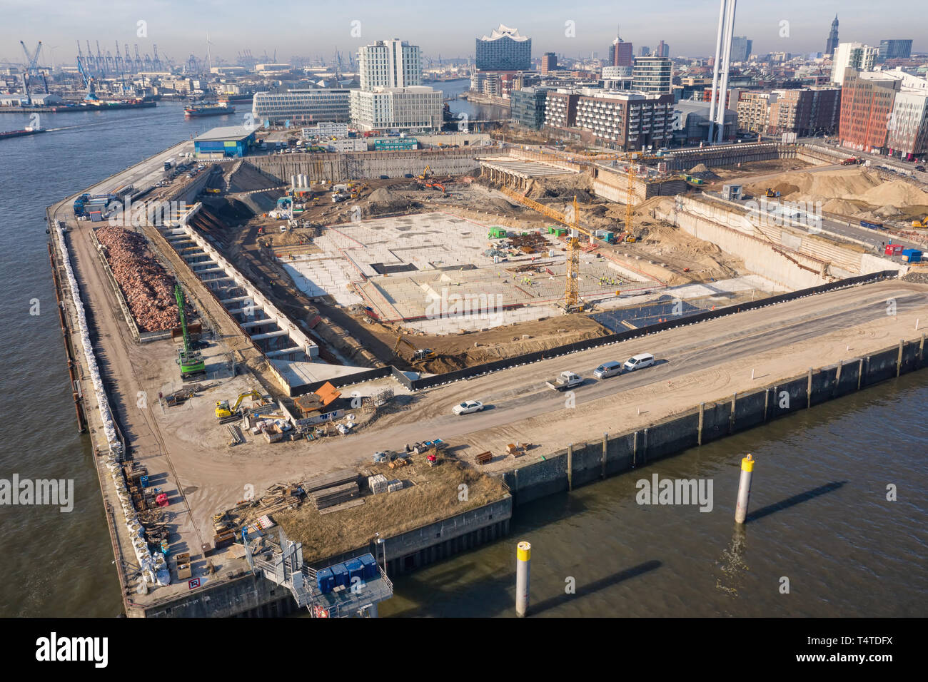 construction site of the Ueberseequartier project in the Hafencity of Hamburg Stock Photo