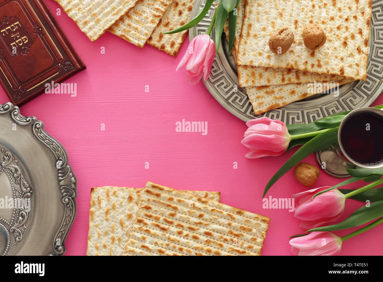 Pesah celebration concept (jewish Passover holiday). Traditional book ...