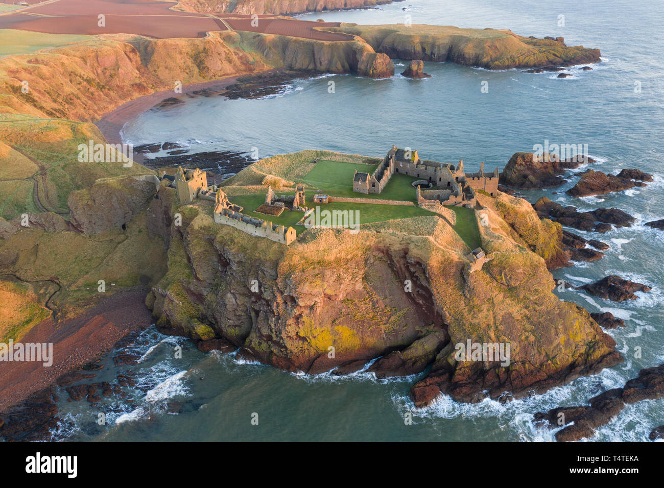 Aerial View Of Dunnottar Castle A Ruined Medieval Fortress Located Upon
