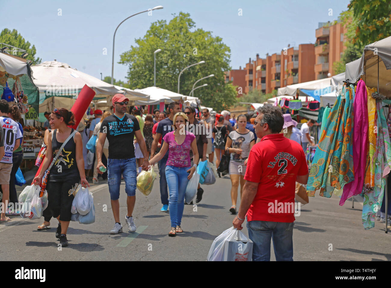Rome, Italy June 29, 2014 People Browsing For Cheap Clothing at