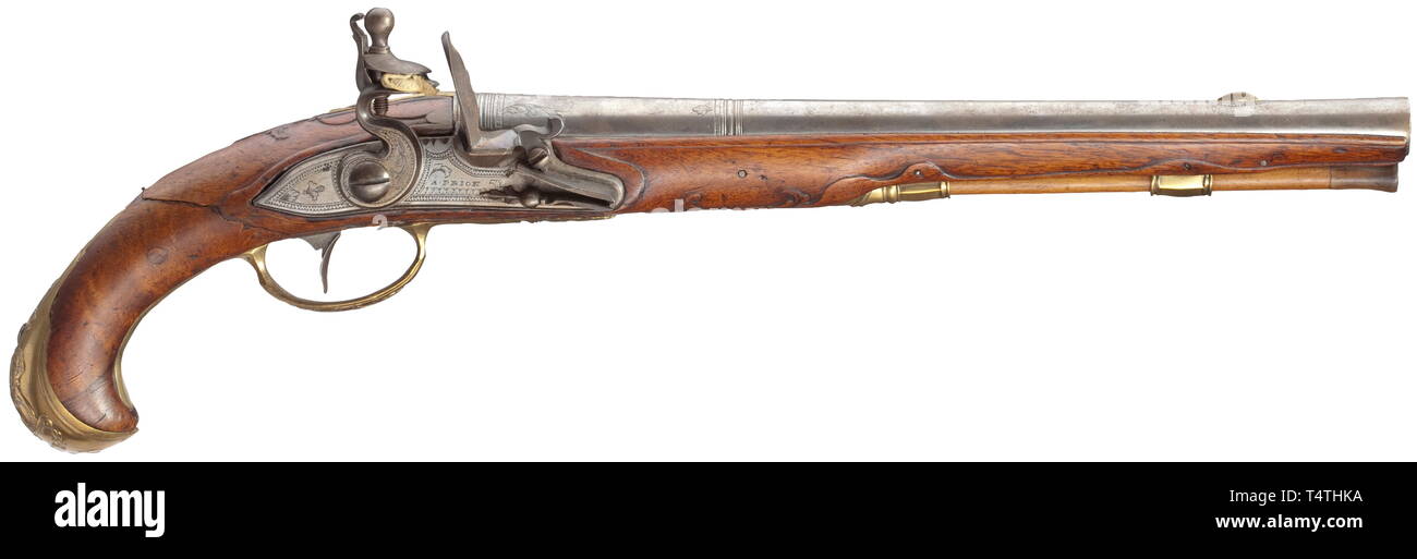 A Flintlock Pistol Liege Circa 1740 Round Barrel In 14 Mm Calibre With Rifled Bore Segmented