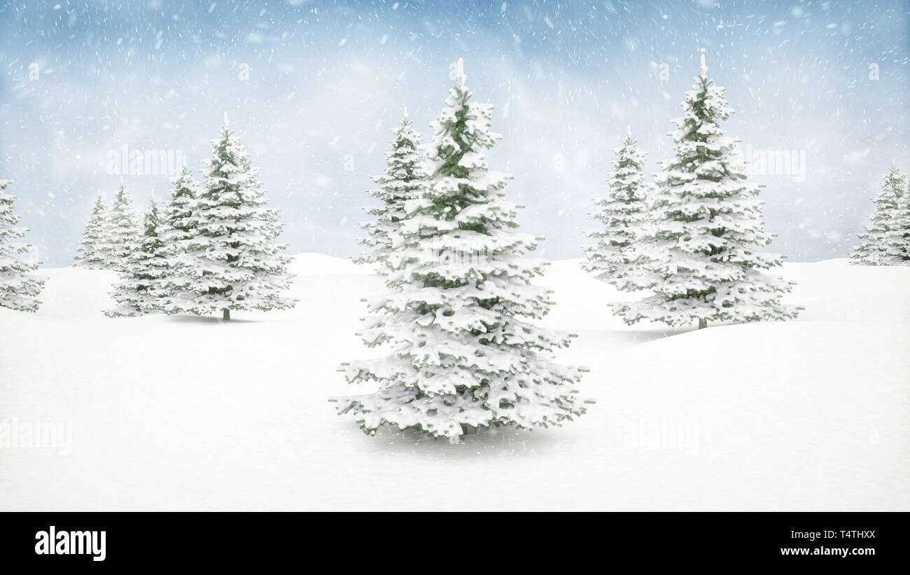 Christmas winter landscape background. Falling snow and snow covered ...
