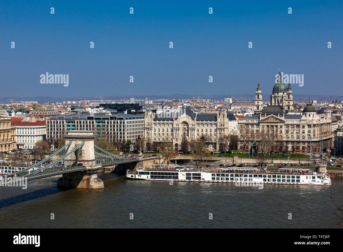 BUDAPEST, HUNGARY - APRIL, 2018: View of the Pest bank of Budapest city Stock Photo