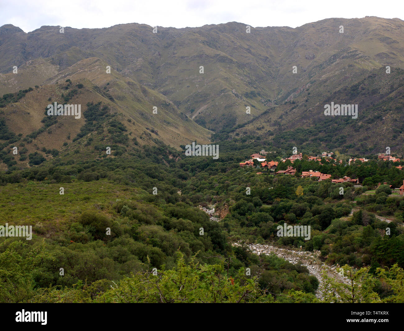 A neighborhood by the mountains in Villa de Merlo, San Luis, Argentina. Stock Photo