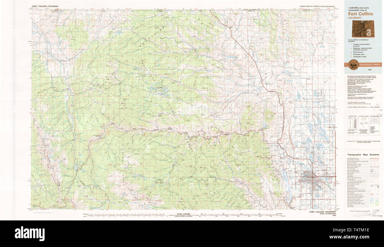 USGS Topographic Map FORT COLLINS Colorado 1980-100K 30 by 60 minutes 
