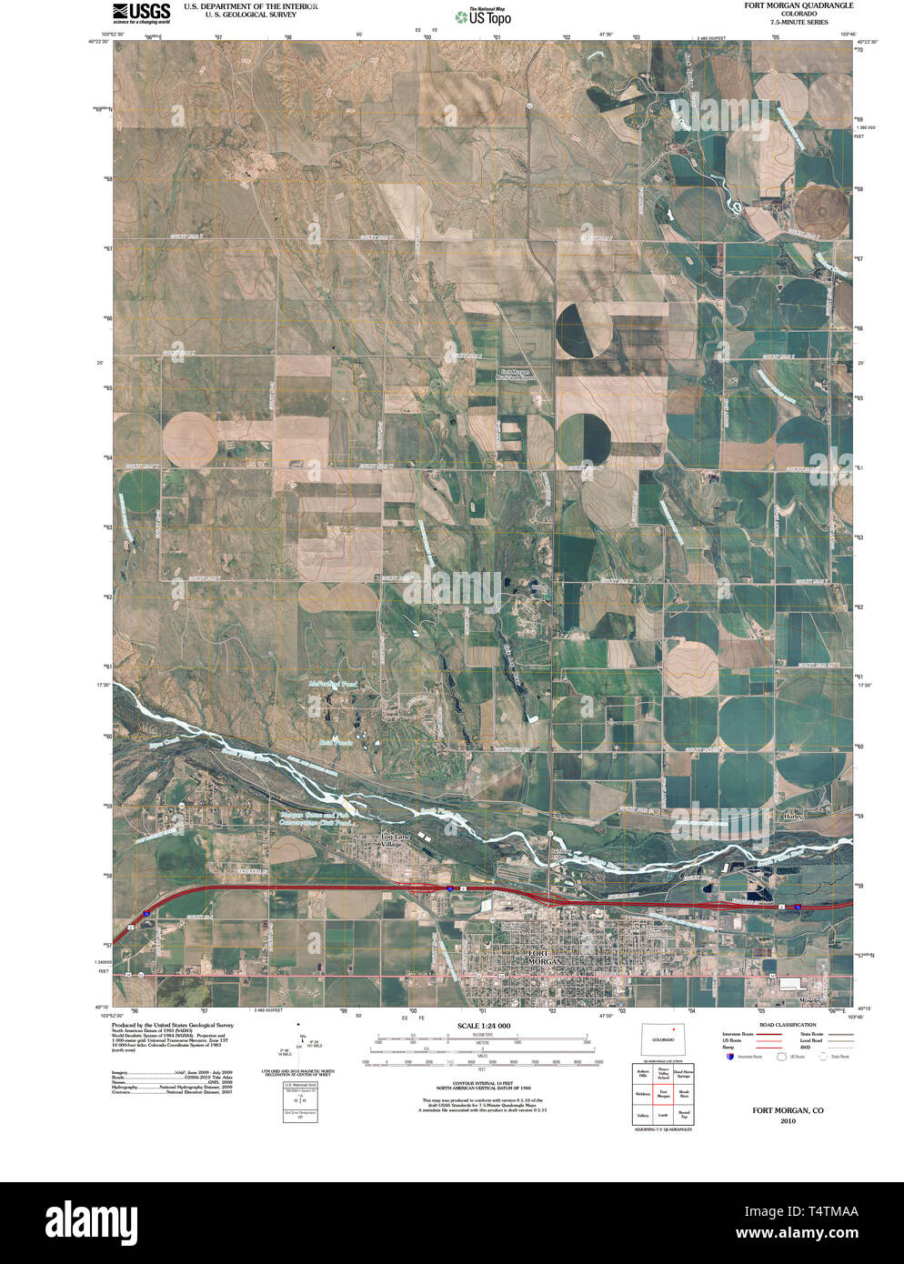 USGS TOPO Map Colorado CO Fort Morgan 20100917 TM Restoration Stock Photo