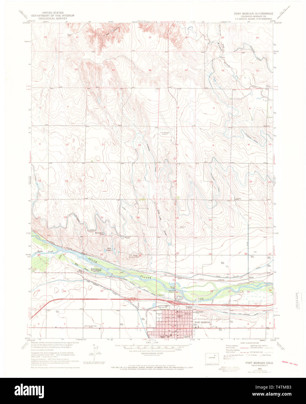 USGS TOPO Map Colorado CO Fort Morgan 450350 1951 24000 Restoration Stock Photo