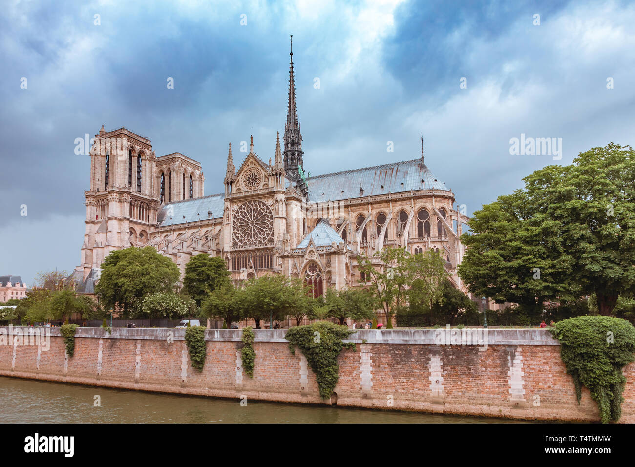 The southern facade of Cathedral of Notre Dame de Paris Stock Photo