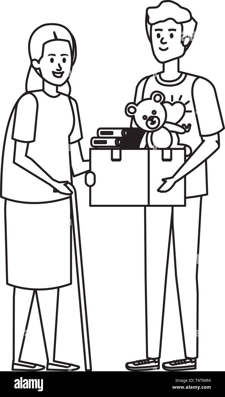 man volunteer giving a old woman donations box Stock Vector Image & Art ...
