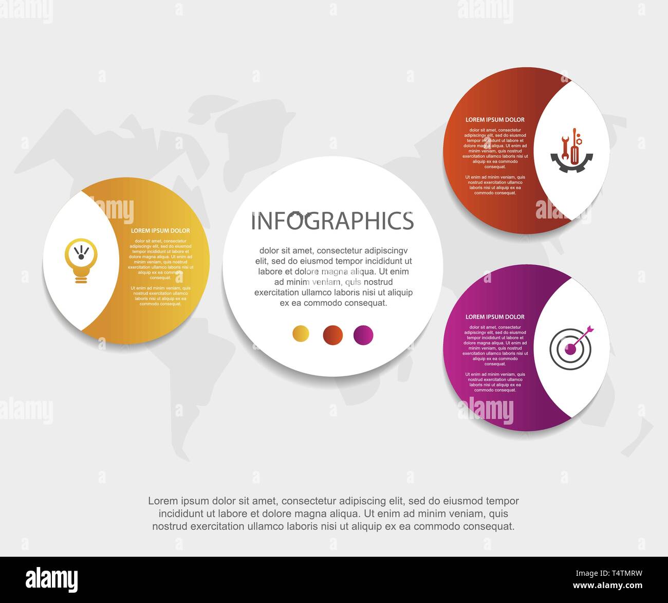 Modern 3D vector illustration. Circular infographic template with three ...