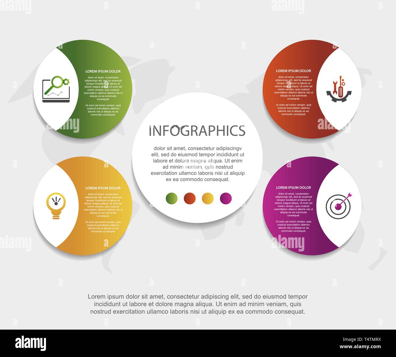 Modern 3D vector illustration. Circular infographic template with four ...