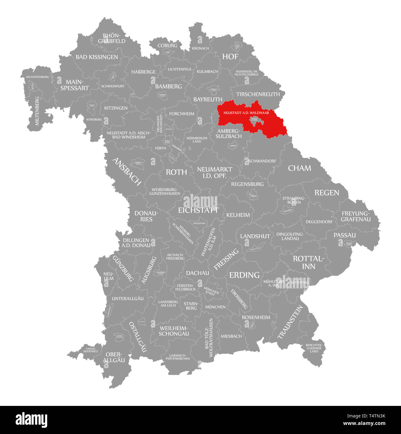 Neustadt a.d. Waldnaab county red highlighted in map of Bavaria Germany Stock Photo Alamy